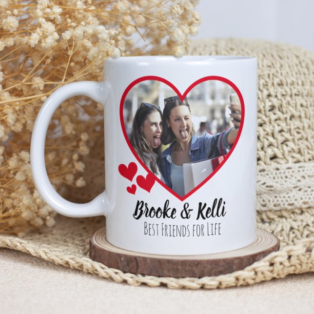 Bästa vänner för livet - två foto-hjärtan kaffemugg (Skapare uppladdad)