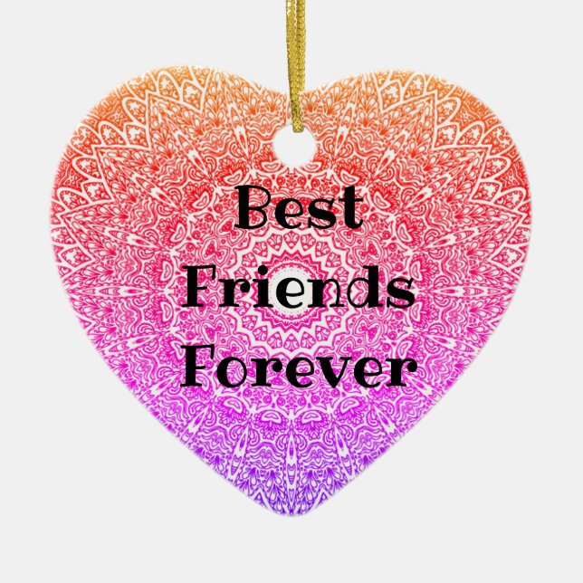 Bästa vänner för Rainbow Mandala Heart Boho Julgransprydnad Keramik (Framsidan)