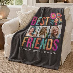Bästa Vänner Foto Collage BFF Namn Fleecefilt