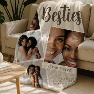 Bästa Vänner Foto Collage Crème Fleecefilt