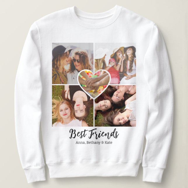Bästa vänner Foto Collage Grid & Heart-Anpassnings T Shirt (Design framsida)
