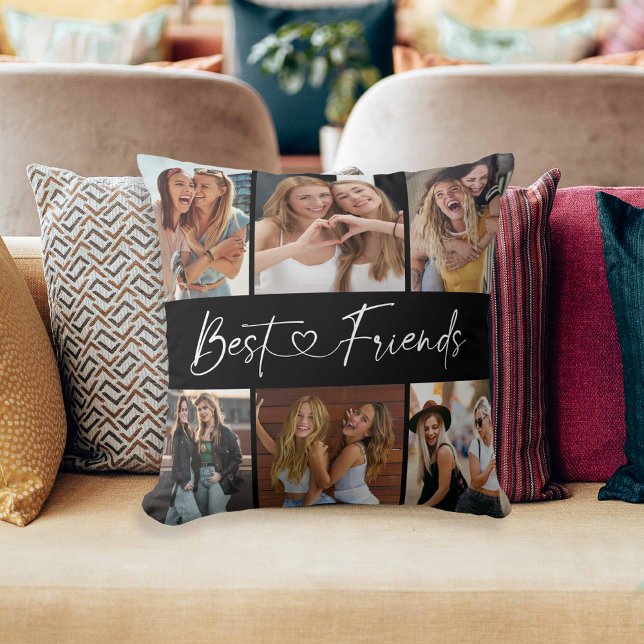 Bästa Vänner Foto Collage Modern Skrift Hjärtat Kudde (Skapare uppladdad)