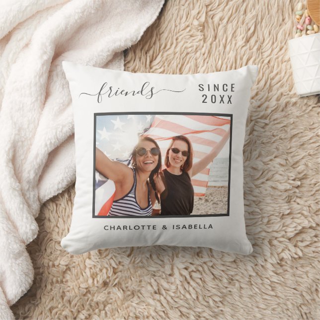 Bästa vänner, fotovit namn år kudde (Filt)