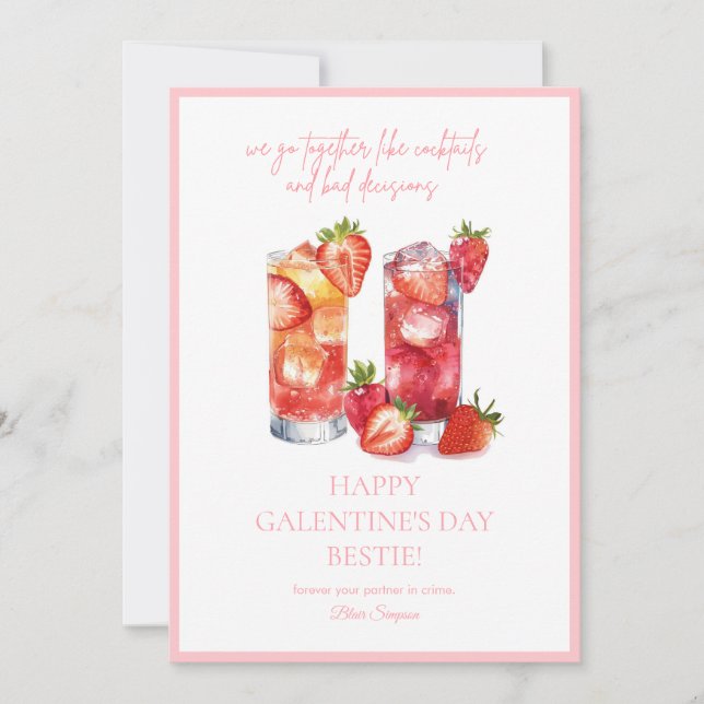 Bästa vänner Galentine's Day Cocktail Högtidskort Inbjudningar (Framsida)