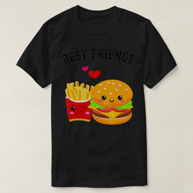 Bästa vänner Kawaii Burger och Fries T Shirt (Design framsida)