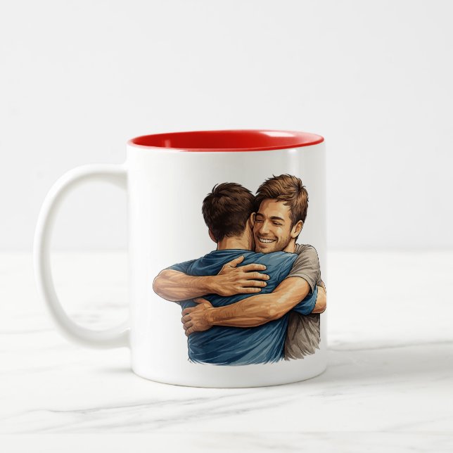 Bästa vänner kram illustration Tvåtons kaffemugg (Vänster)