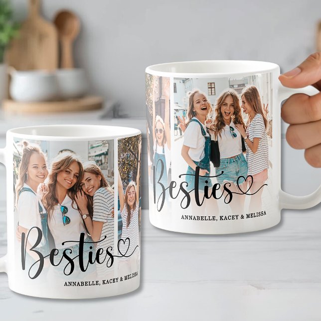 Bästa vänner manus Bästa vänner 3 Foto Kaffemugg (Besties Script Best Friends 3 Photo Coffee Mug )
