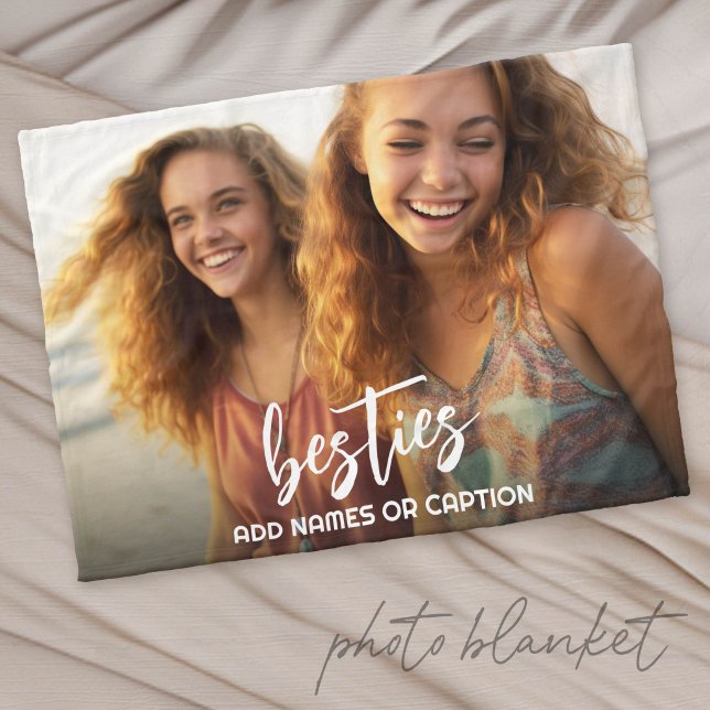 Bästa vänner med foto och anpassad text - manus fleecefilt (Custom Fleece Photo Blanket)
