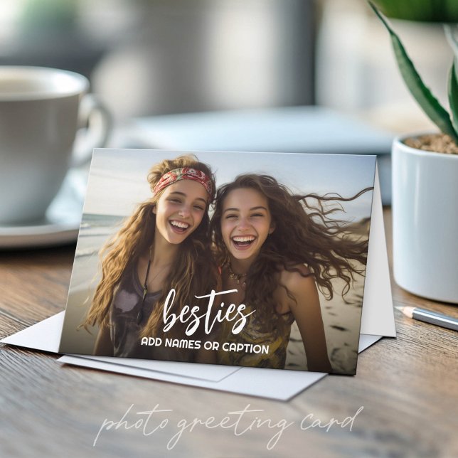 Bästa vänner med foto och anpassad text - Skript Kort (Custom Photo Folded Greeting Card)