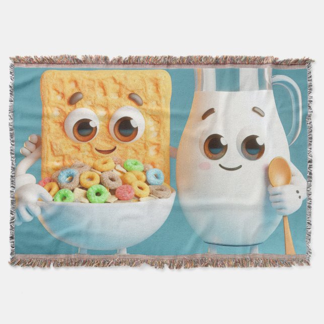 Bästa vänner - mjölk och flingor 3d illustration filt (Framsidan)