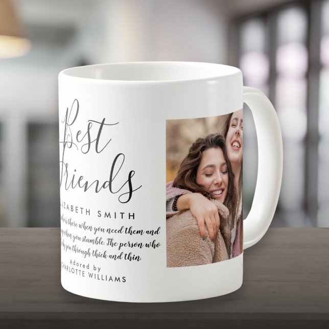 Bästa vänner Modern Elegant Script Citat 2 Foto Kaffemugg (Best Friends Modern Elegant Script Quote 2 Photo Coffee Mug)