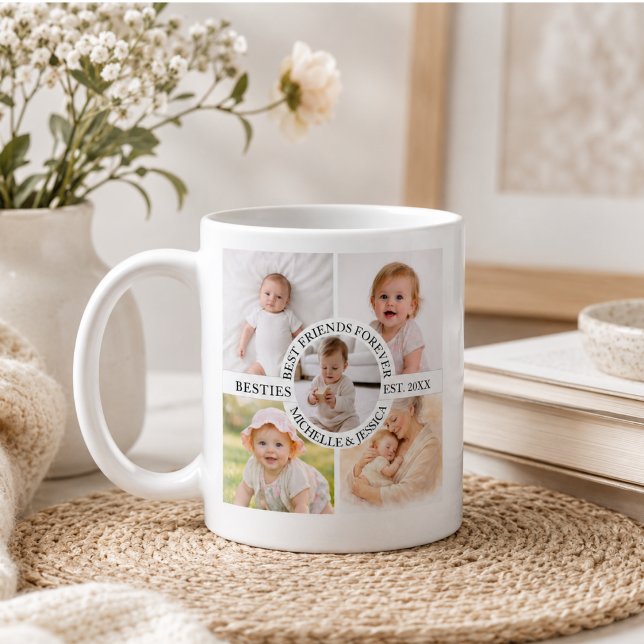 Bästa vänner någonsin Foto Collage | Anpassad Bäst Kaffemugg (Best Friends Ever Photo Collage | Custom Bestie Coffee Mug)