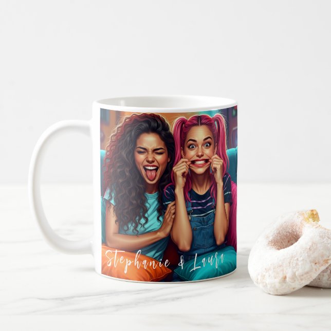 Bästa vänner roliga ansikten & inspirerande citat kaffemugg (Med munk)