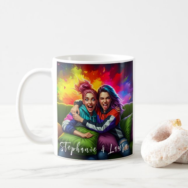 Bästa vänner Roligt färgglatt & Inspirerande citat Kaffemugg (Med munk)