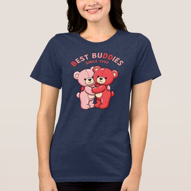 Bästa vänner sedan 1990 Röda Teddybjörnar T Shirt (Framsida)