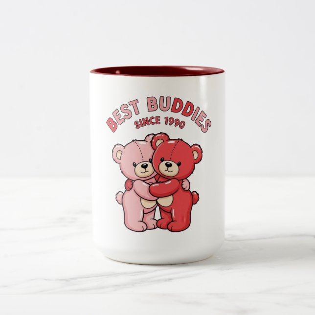 Bästa vänner sedan 1990 röda teddybjörnar Två-Tonad mugg (Center)