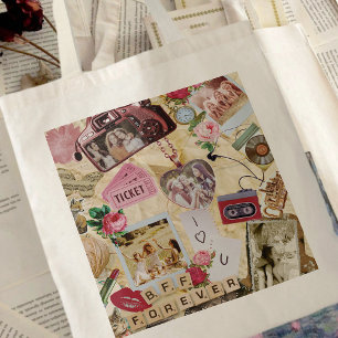 Bästa vänner söta scrapbook-konst fotokollage BFF Tygkasse