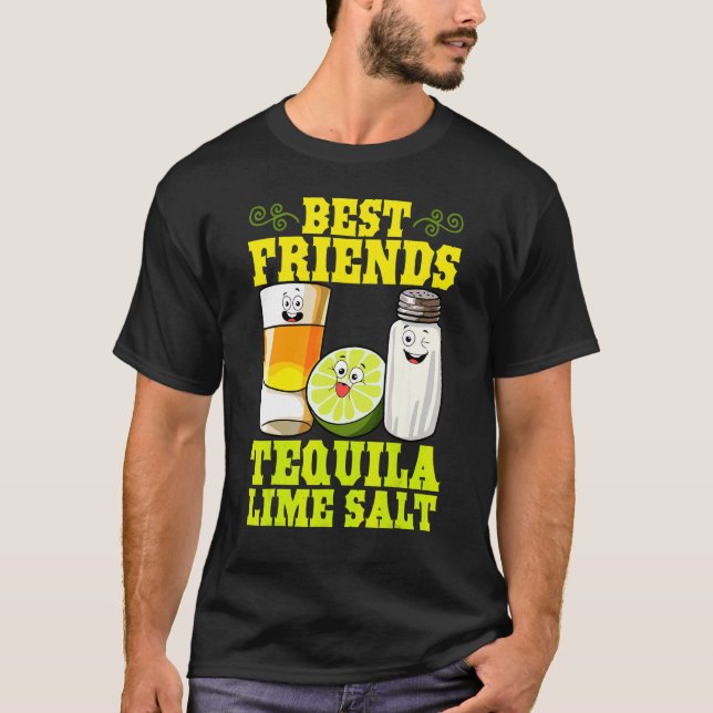 Bästa Vänner Tequila Lime Salt Mexikansk Dryck Cin T Shirt (Framsida)