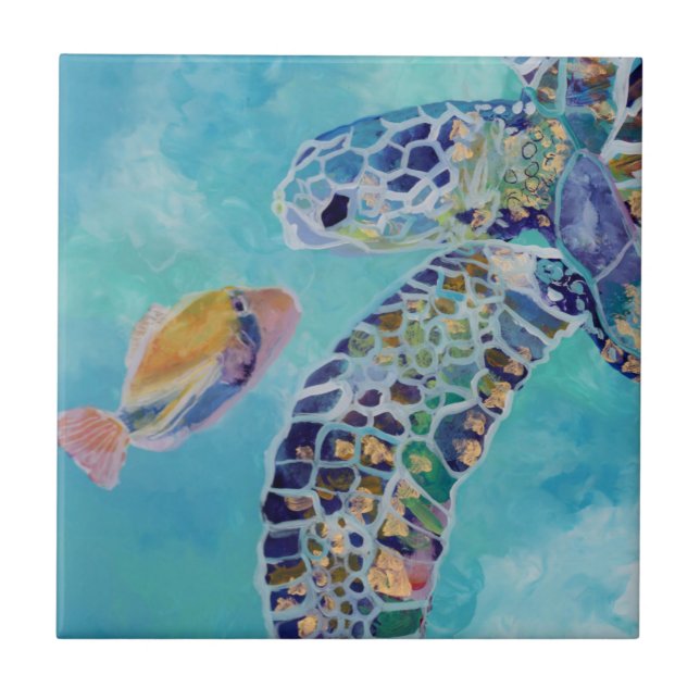 Bästa vänner Turtle och Humu Fish Kakelplatta (Framsidan)