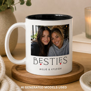 Bästa vännernas Bästis Hjärtat Typografi Foto Två-Tonad Mugg