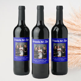 Bästa vänners foto kunglig blå vit skrift vinflaska etikett