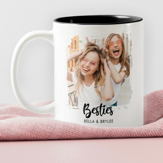 Bästa Vänners Fotokollage  Två-Tonad Mugg (A cute best friend photo mug. Personalize it with a photo on the back and front, & your names)