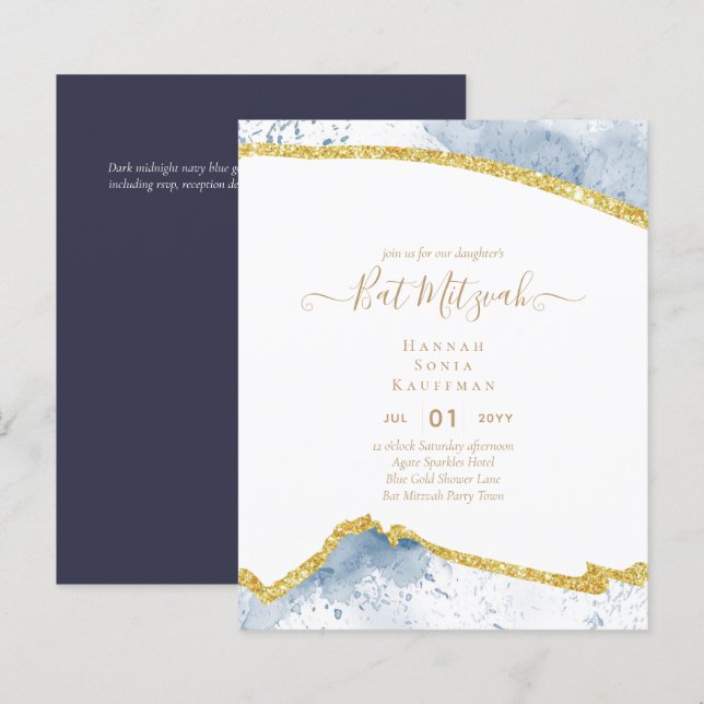 Bästa värde Agate Glitter BAT MITZVAH-inbjudningar (Fram/baksida)