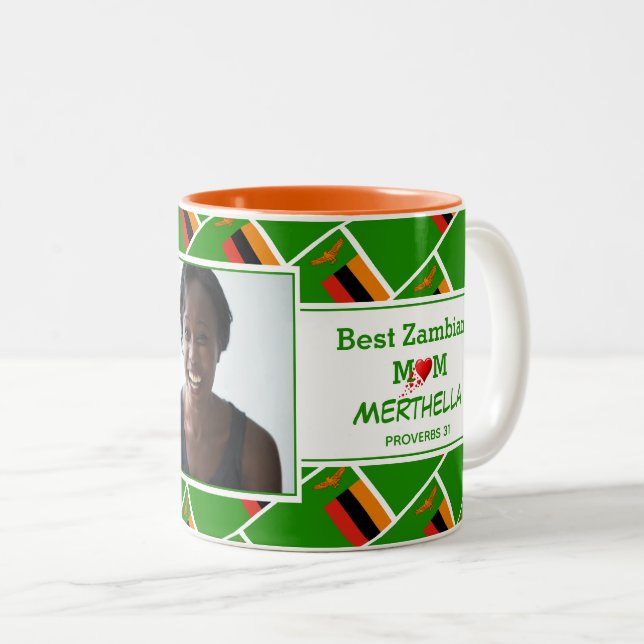 BÄSTA ZAMBIAN MAMMA Personlig ZAMBIA FLAGGA Photo Två-Tonad Mugg (Framsida höger)