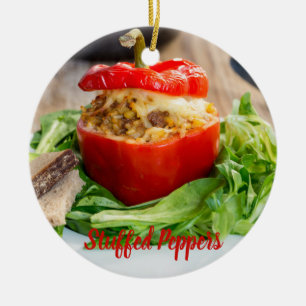 Bastade paprika med kött sås och ost julgransprydnad keramik