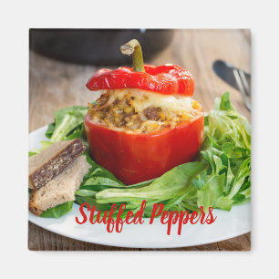 Bastade paprika med kött sås och ost magnet