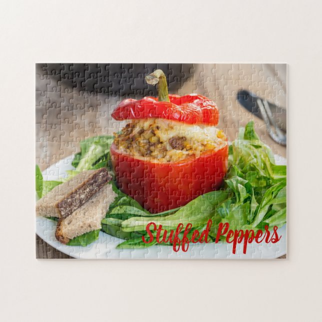 Bastade paprika med kött sås och ost pussel (Horisontell)