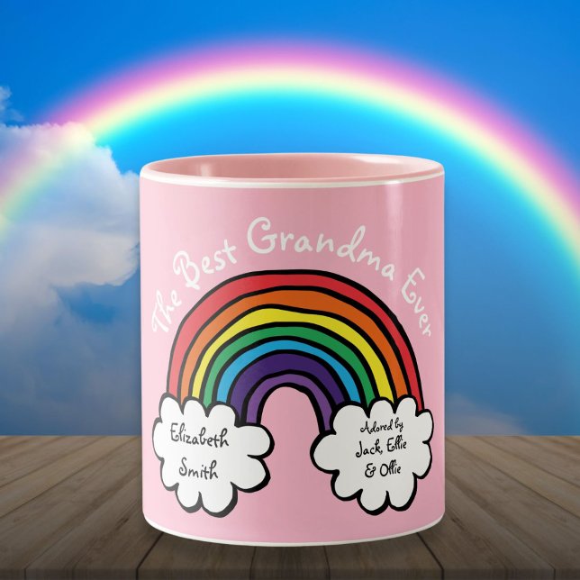 Bäste farmor Granny Aldrig Rainbow Rosa Två-Tonad Mugg (The Best Grandma Granny Ever Rainbow Pink Two-Tone Coffee Mug)