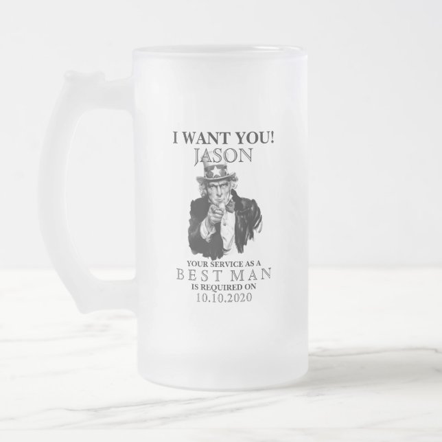 Bäste man Groomsman Frieri farbror Sam. Frostat Ölglas (Vänster)