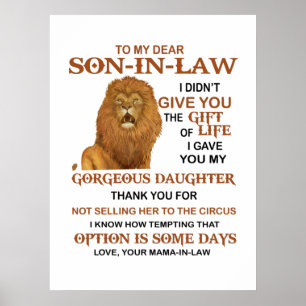 Bäste svärson jag gav dig min stora dotter. poster