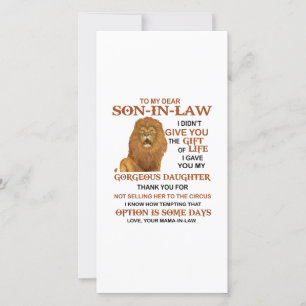 Bäste svärson jag gav dig min stora dotter. tack kort