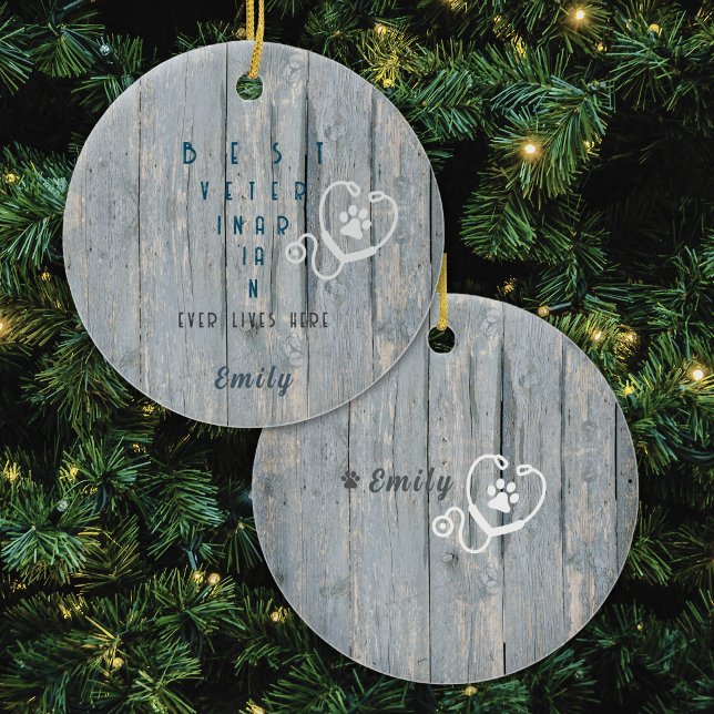 Bäste veterinär vid julklapp julgransprydnad keramik (Show your Favorite Dog Vet how thankful you are for their hard work, with this custom ornament!)