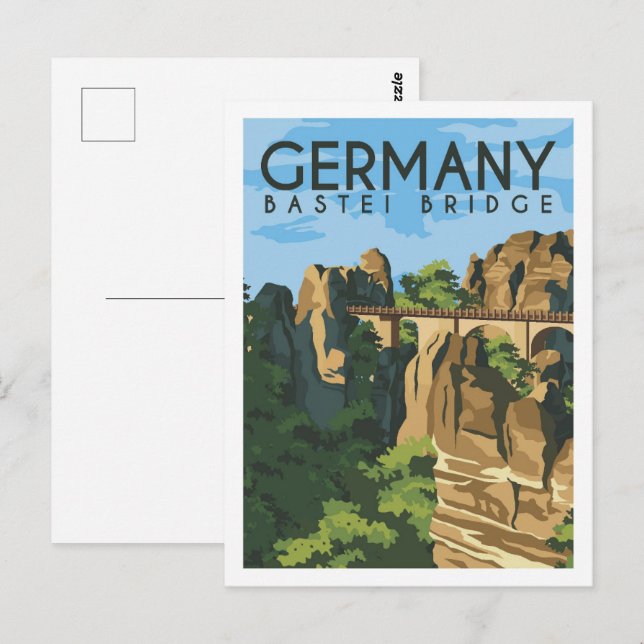 Bastei-bron Tyskland Resa Plats Illustration Vykort (Fram/baksida)