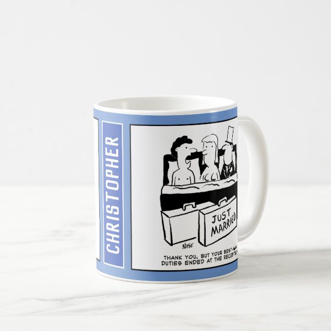 Bästeman delad säng med brud och brudgum. kaffemugg (Framsida höger)