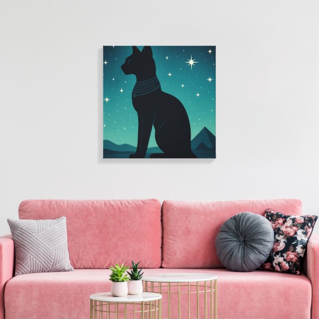 Bastet Canvas Starry Egyptian Cat Art (Insitu (Vardagsrum))
