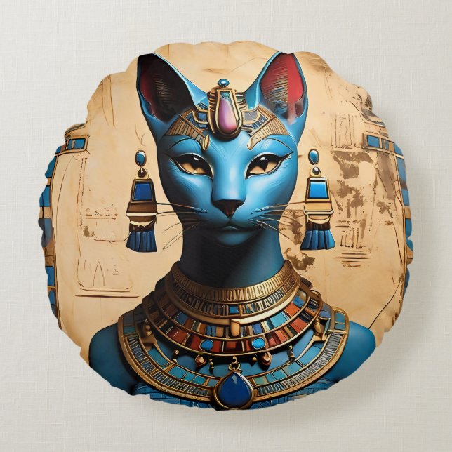 Bastet den gamla egyptiska guden rund kudde (Framsidan)