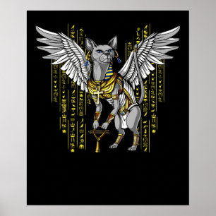 Bastet Egyptian Cat Goddess Ankh Hieroglyph Poster
