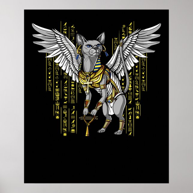 Bastet Egyptian Cat Goddess Ankh Hieroglyph Poster (Framsidan)
