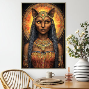 Bastet Egyptian Cat Goddess Guld Brown Art Poster