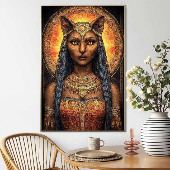 Bastet Egyptian Cat Goddess Guld Brown Art Poster (Skapare uppladdad)