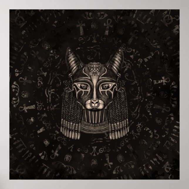 Bastet Egyptian Goddess - Sepia Poster (Framsidan)