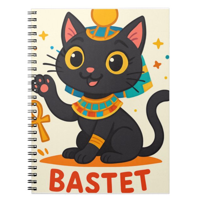 Bastet Egyptian Goddess Spiral - Whimsical Kattdju Anteckningsbok (Framsidan)