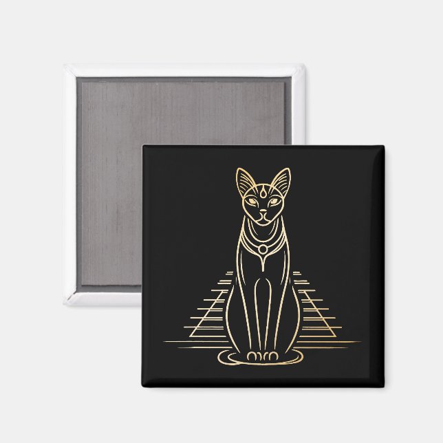 Bastet, egyptisk kattgudinna framför en pyramid magnet (Front/Back)