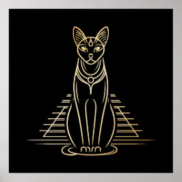 Bastet, egyptisk kattgudinna framför en pyramid poster
