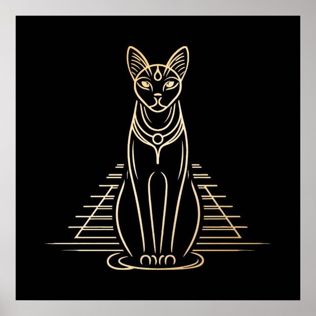 Bastet, egyptisk kattgudinna framför en pyramid poster (Framsidan)