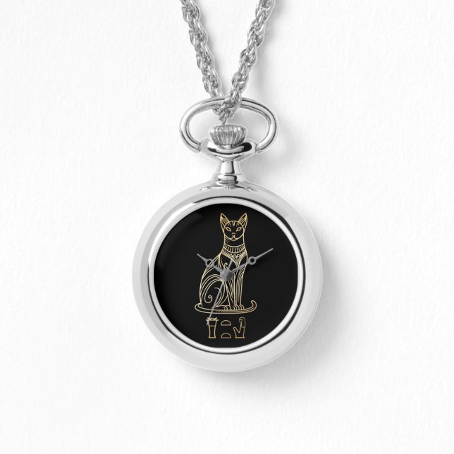 Bastet, egyptiska Cat Goddess. Namn i hieroglyfer Armbandsur (Framsida)